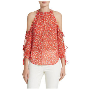 Cold-Shoulder Floral Halter Top in Red